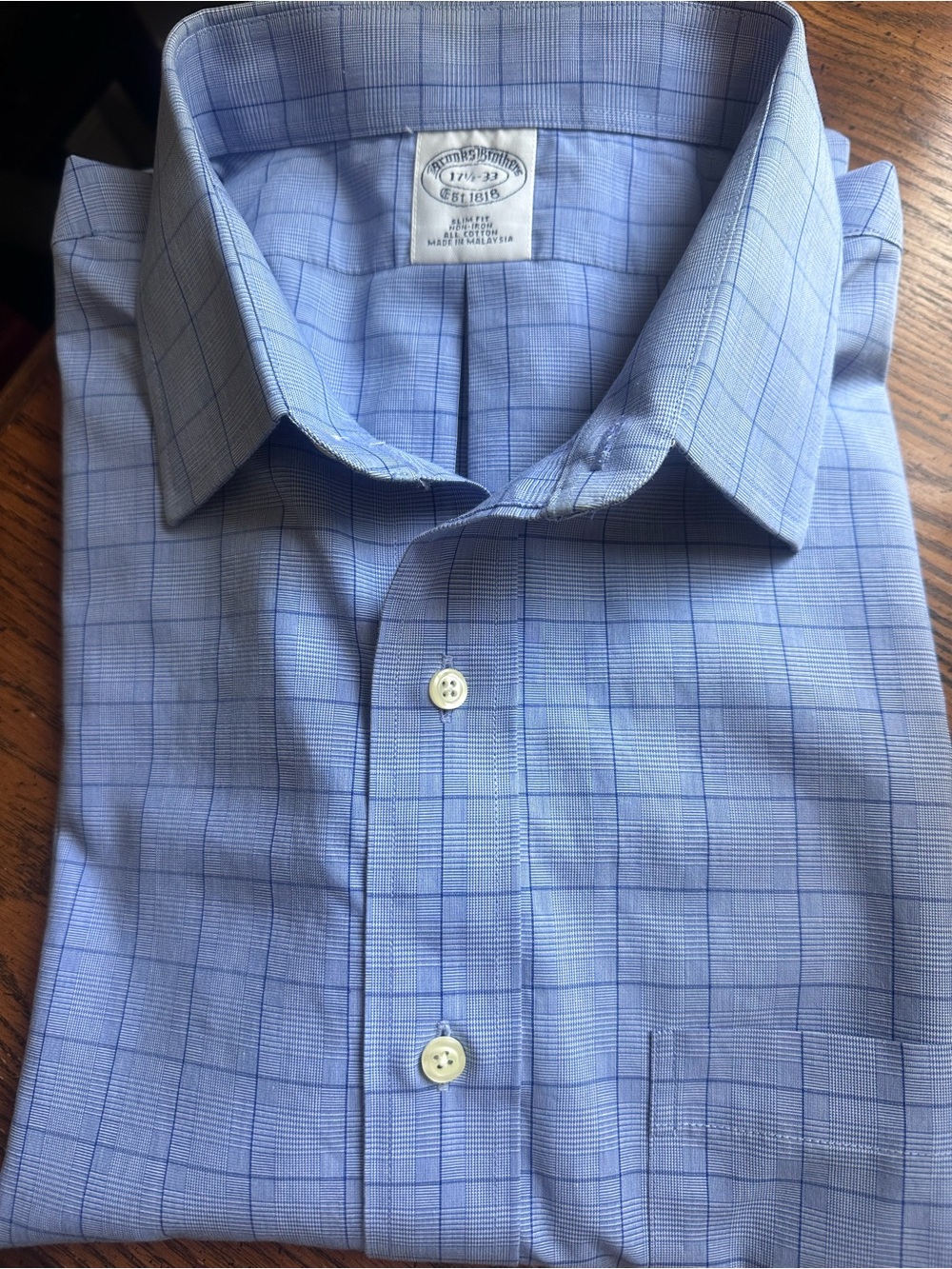 Brooks Brothers Men's Slim Fit Non Iron Button Down Shirt Blue 17.5